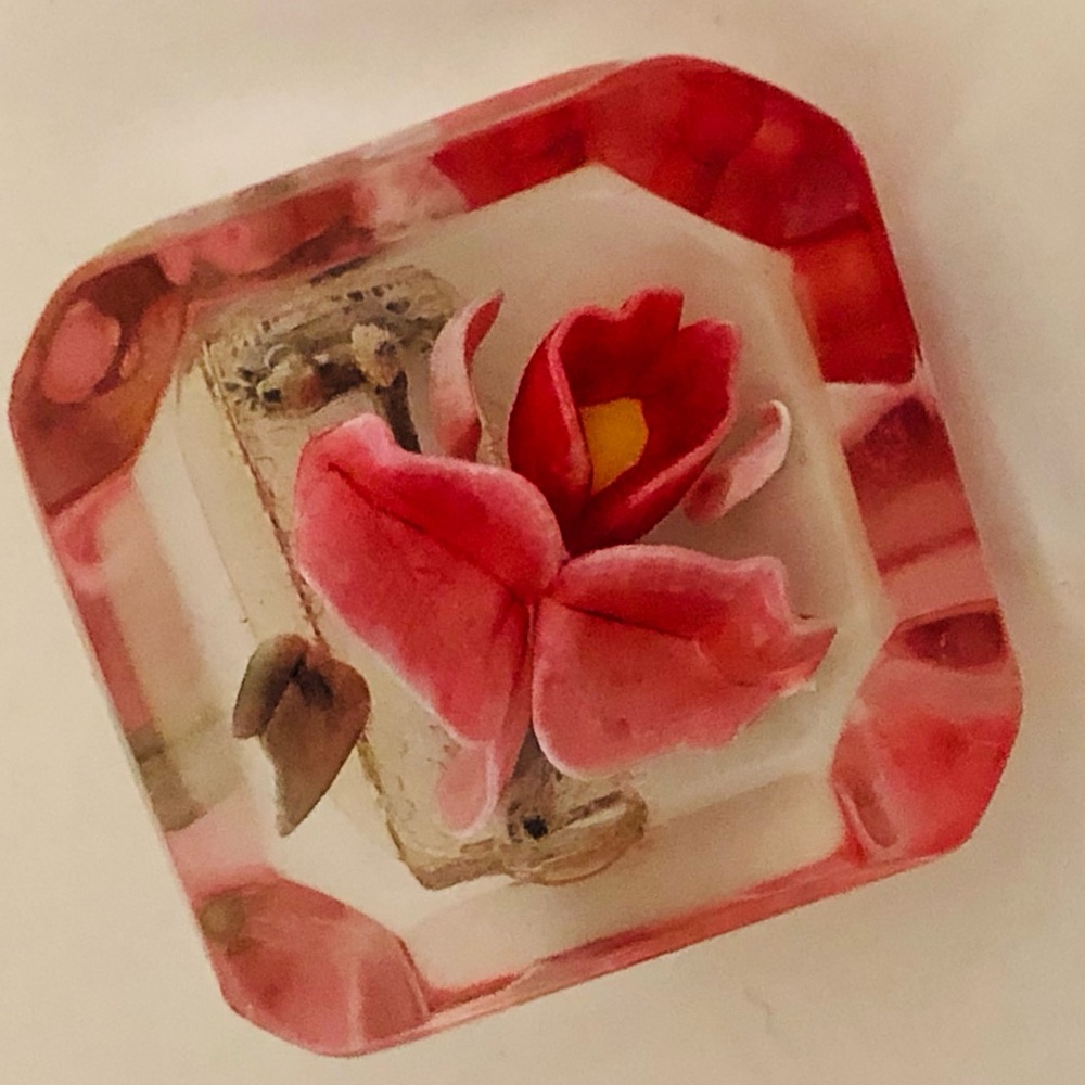 Vintage 1950s Reverse Carved Lucite Orchid Miniature Brooch